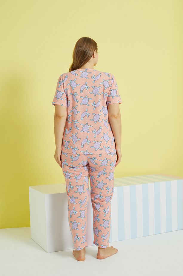 çok renkli Curve Büyük Beden Battal Boy Örme Pijama Takımı - 3