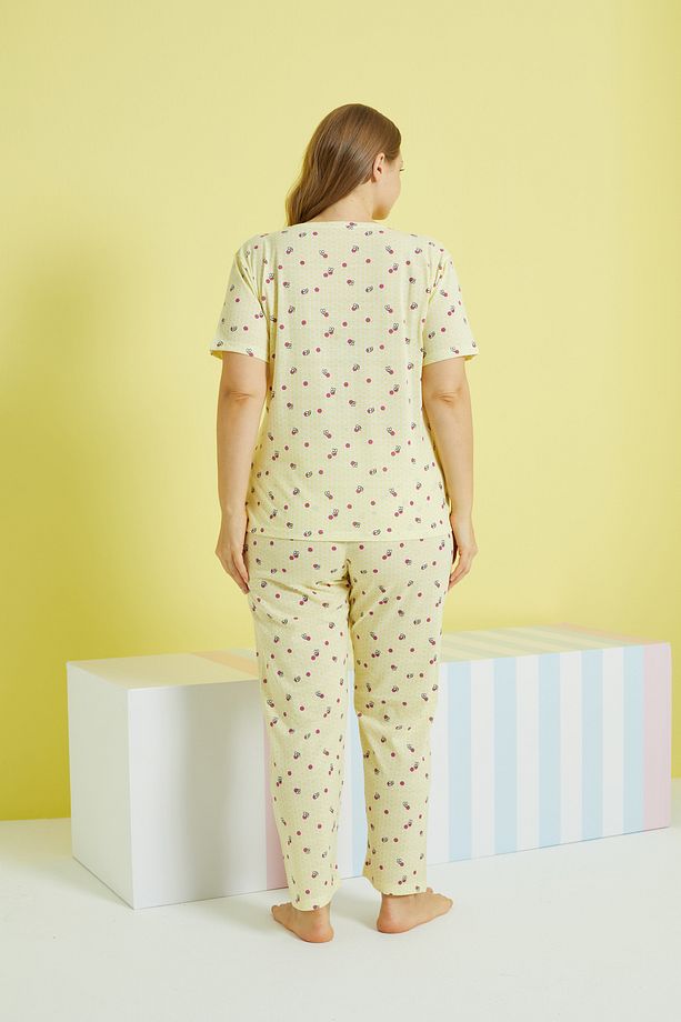 çok renkli Curve Büyük Beden Battal Boy Örme Pijama Takımı - 3