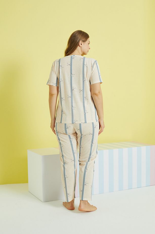 çok renkli Curve Büyük Beden Battal Boy Örme Pijama Takımı - 3