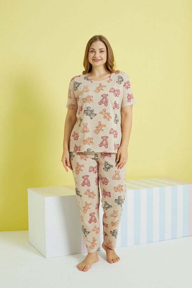 çok renkli Curve Büyük Beden Battal Boy Örme Pijama Takımı - 2