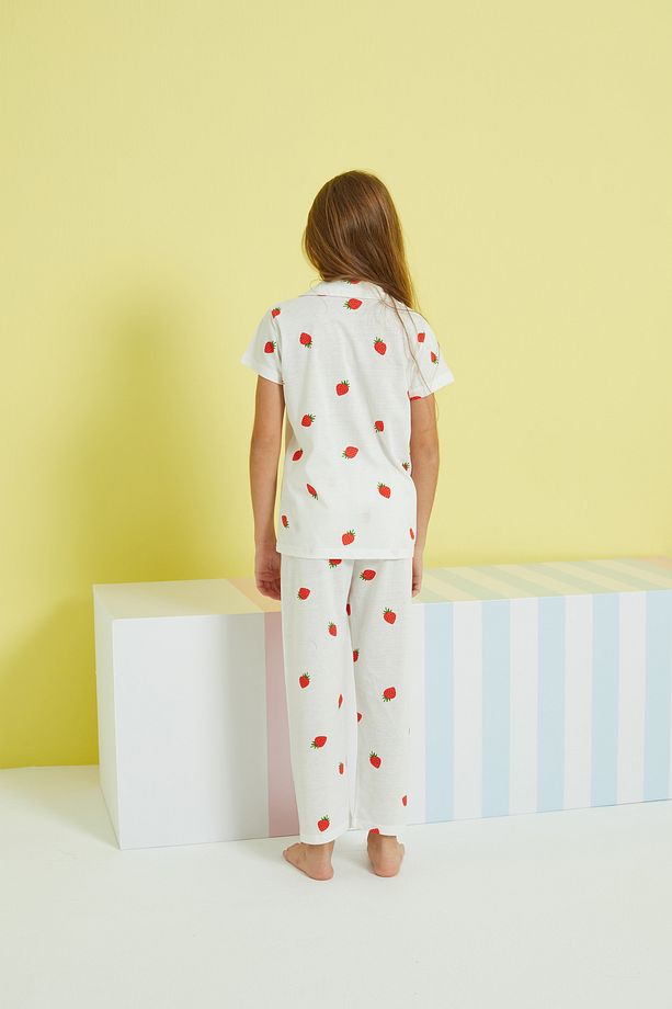 ekru çok renkli Örme Düğmeli Pijama Takım - 5