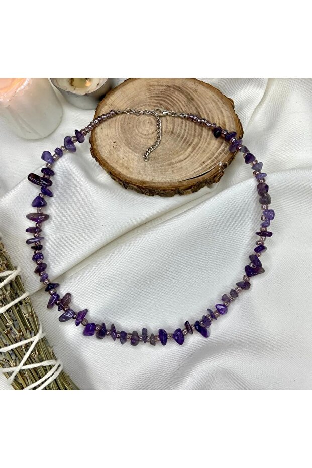 *NEW* LONG Glossy Rhinestone Joint Design Necklace with Natural Stones