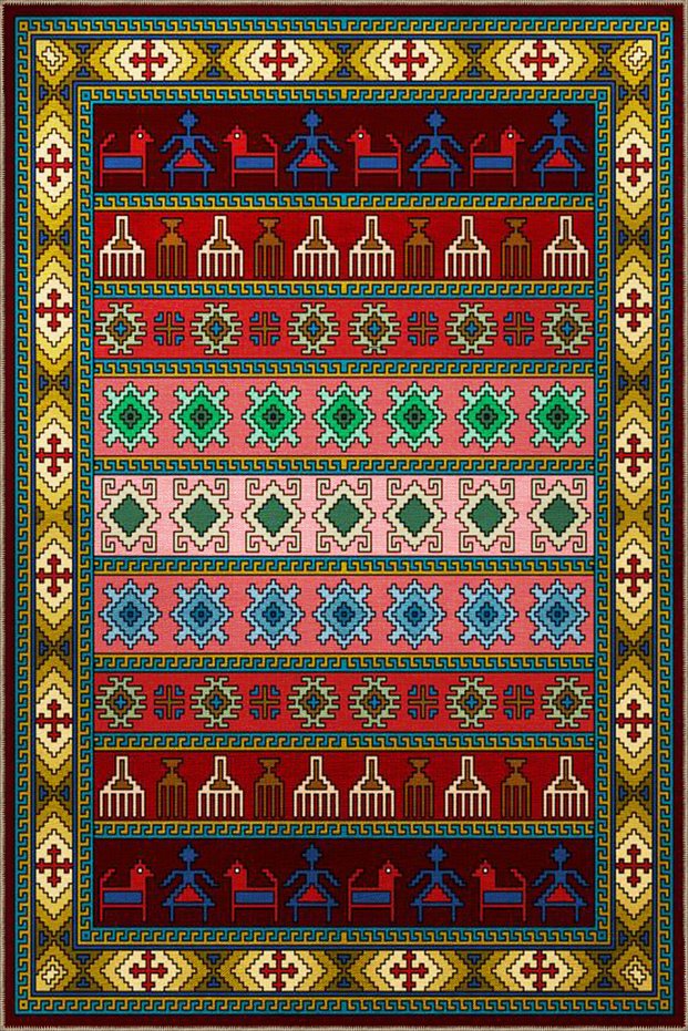 Mixed Color Diamond Geometric Patterned Ethnic Woven Base Carpet 4244
