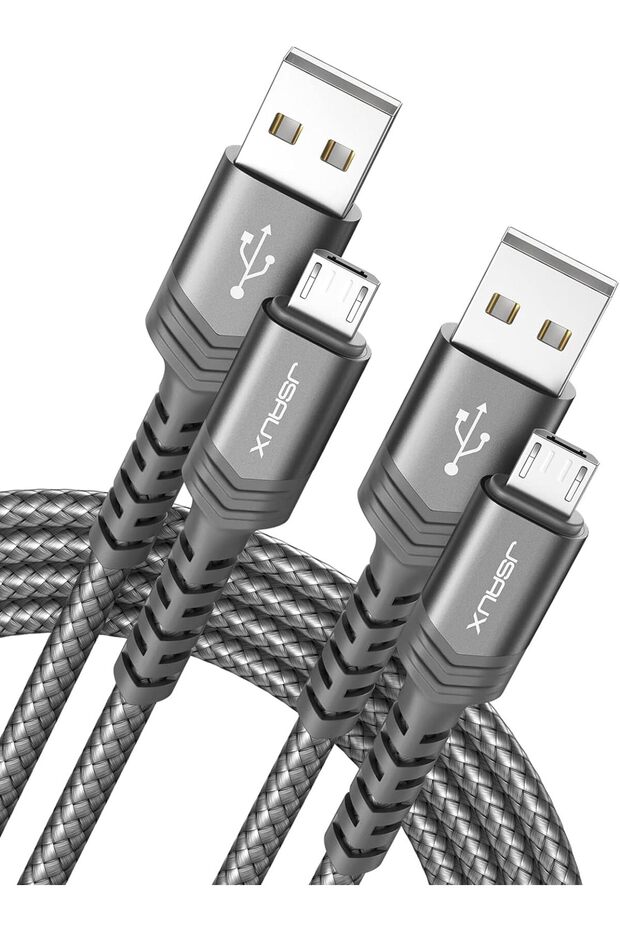 Usb 2.4a Uyumlu, Android Şarj Cihazı Usb Örgülü Kablo Kırmızı 2 Metre Gri - 1