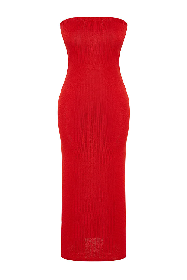 Kırmızı Maxi Triko Straplez Elbise TWOSS24EL00360 - 7