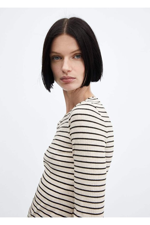 Çizgili lastik örgü elbise - 7