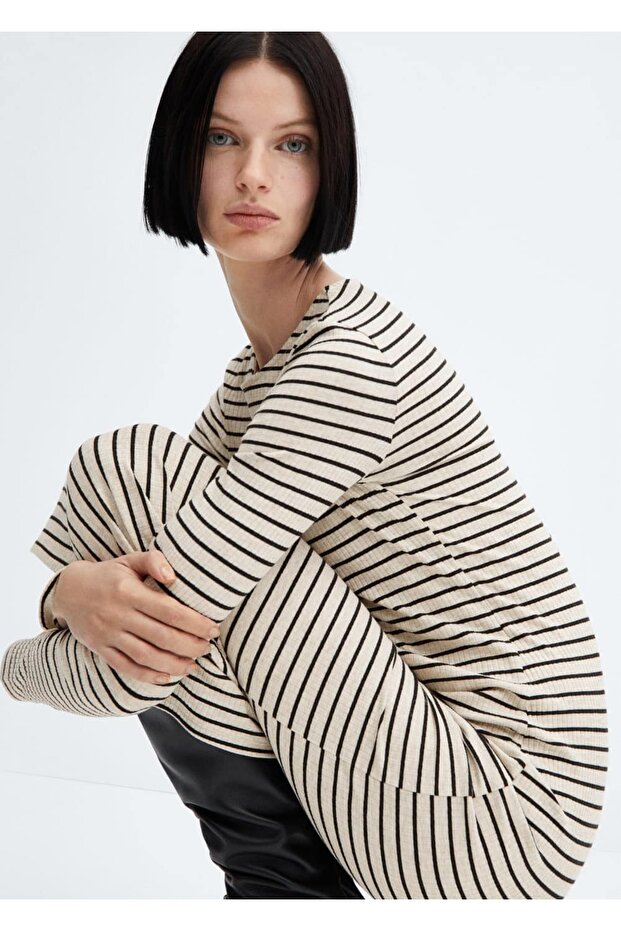 Çizgili lastik örgü elbise - 6