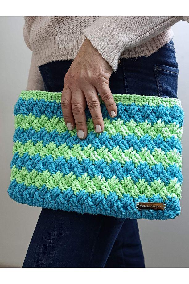 MAVİ YEŞİL OMBRE EL İŞİ CLUTCH ÇANTA - 5