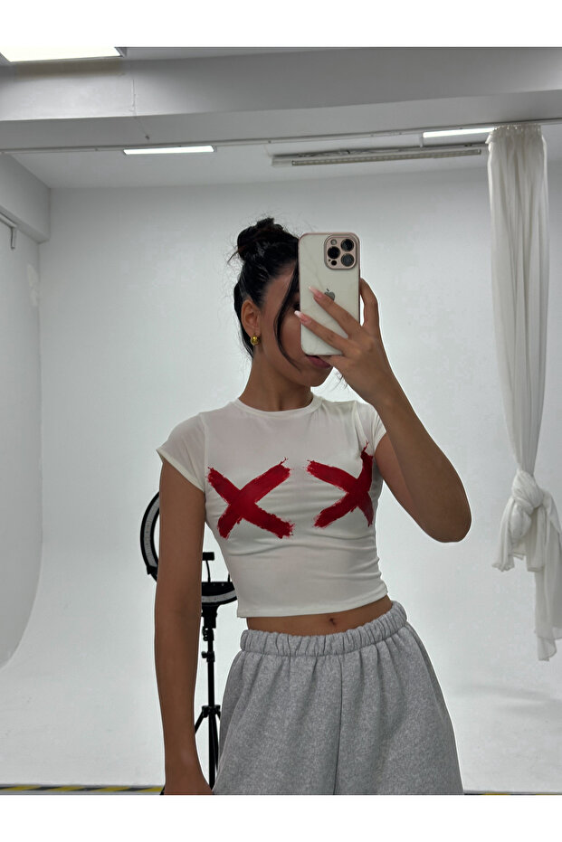 Özel Tasarım Basic X Crop Tshirt - 1