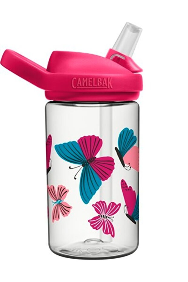 Eddy Colorblock Butterflies Geri Dönüştürülmüş Tritan Plastik Pembe Pipetli Suluk 400 ml - 3