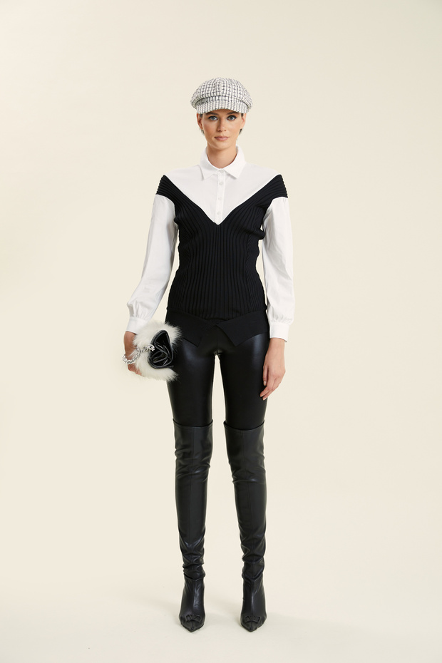 Triko Detaylı Poplin Gömlek - 1