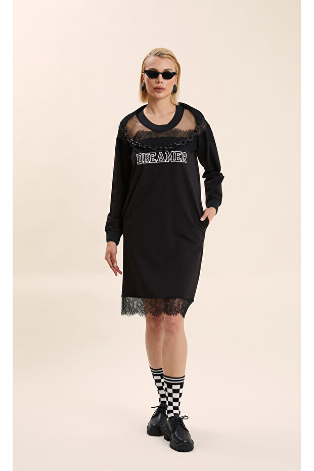 Dantel Detaylı Elbise - 1