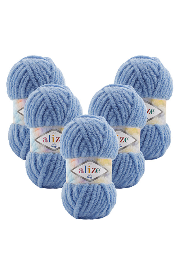 Softy Mega 5-Piece 374 Blue Melange Hand Knitting Yarn