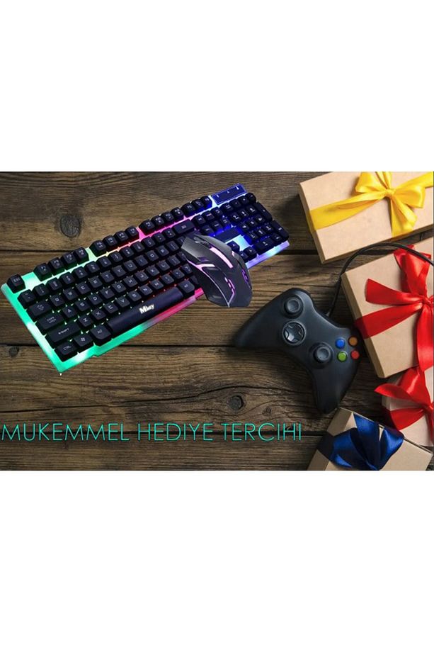 Kablolu Gaming oyuncu Klavye Mouse Mousepad Set Mouse Pad Gamer Işıklı - 6