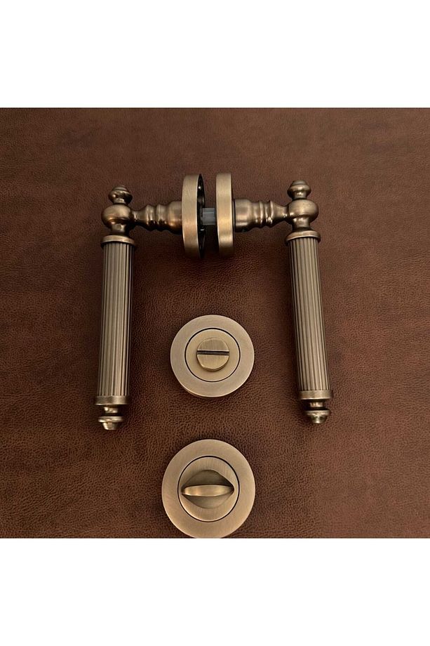 Osmanlı Handles ZK37 Antik Sarı Zamak Yuvarlak Rozetli Wc Banyo Kapı Kolu 1 Takım - 1