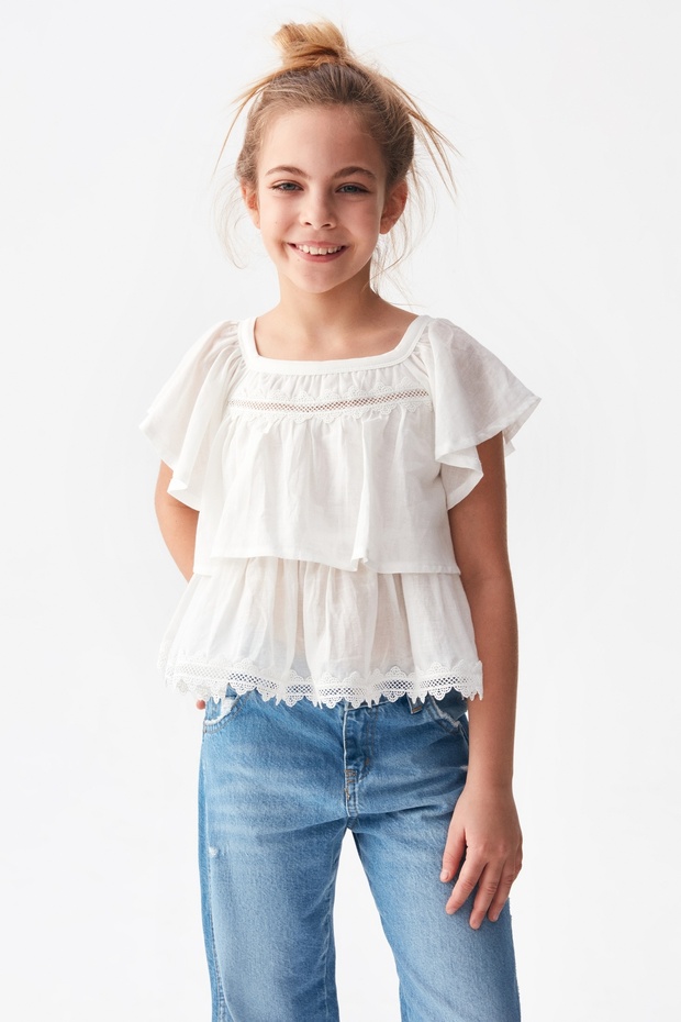 Angel Girl's Bottom Top Double Set (Blouse + Jeans)