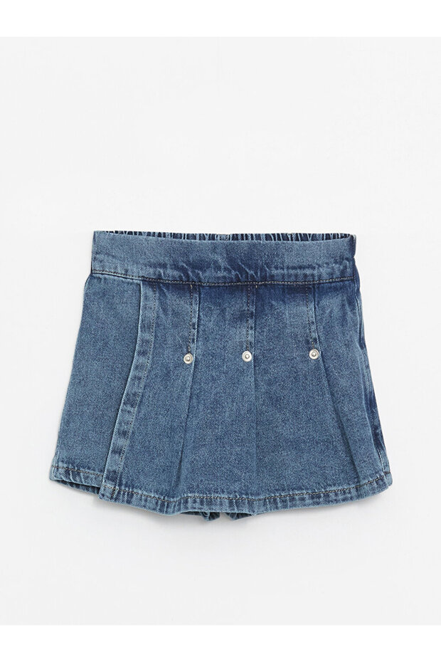 LCW Beli Lastikli Kız Çocuk Jean Şort Etek - 3
