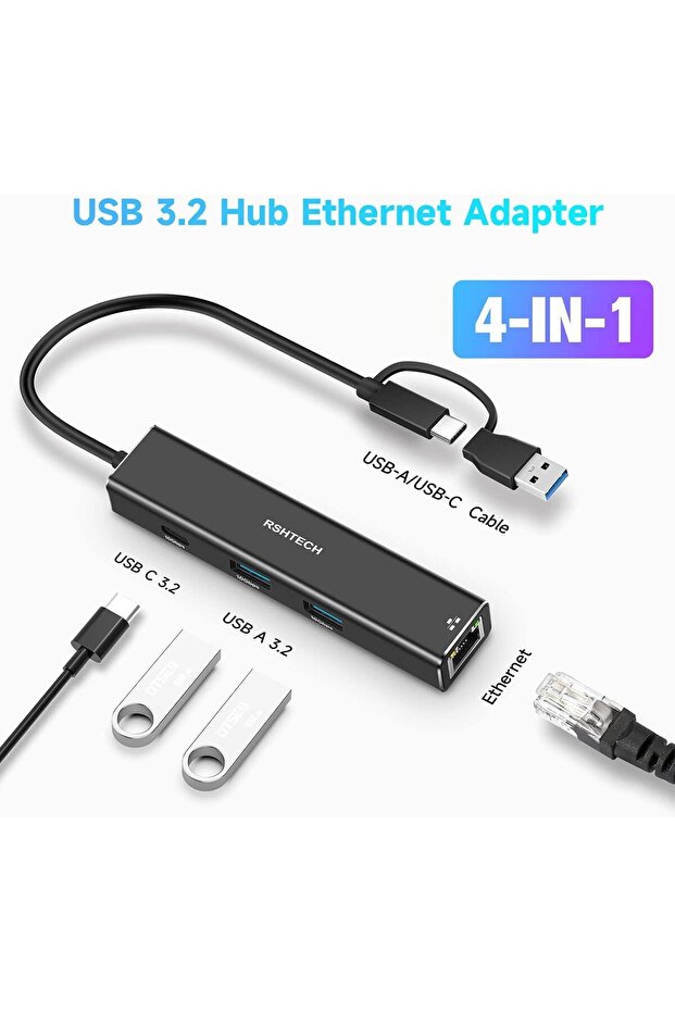 Macbook Ipad Uyumlu Alüminyum Type c USB 3.1 Hub 10 Gbps RJ45 Gigabit Ethernet 1000 Mbps - 1