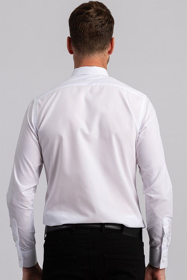 Slim Fit Pamuklu Kolay Ütü Erkek Beyaz Gömlek - 4