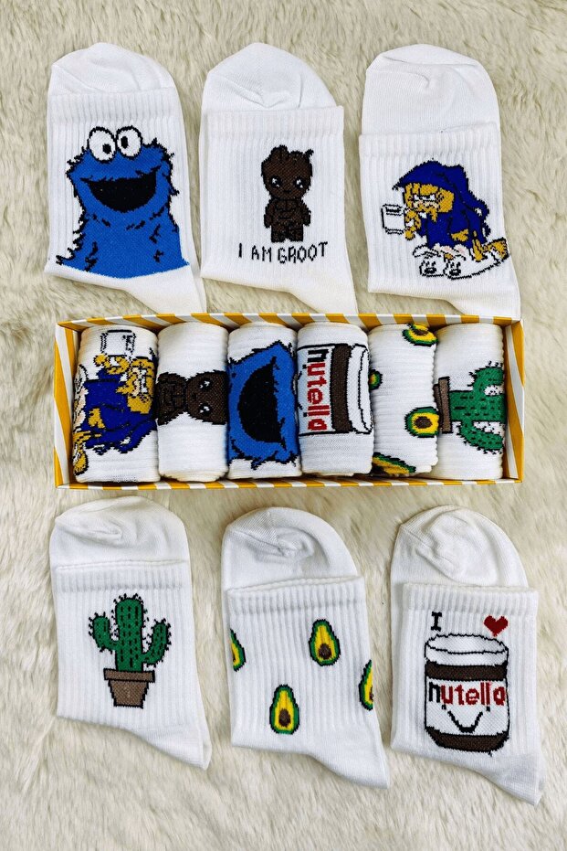 جوارب رجالية نسائية مقبس طويل جوارب نسائية منقوشة ملونة 6 قطع - 1