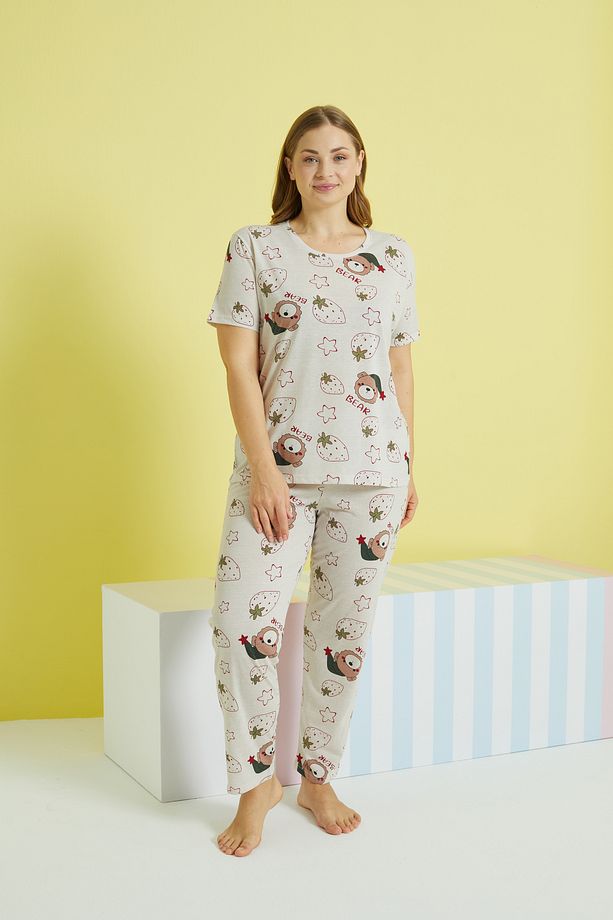 çok renkli Curve Büyük Beden Battal Boy Örme Pijama Takımı - 2