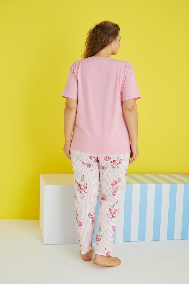 çok renkli Curve Büyük Beden Battal Boy Örme Pijama Takımı - 3