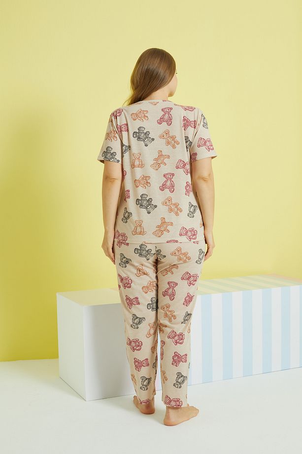 çok renkli Curve Büyük Beden Battal Boy Örme Pijama Takımı - 3