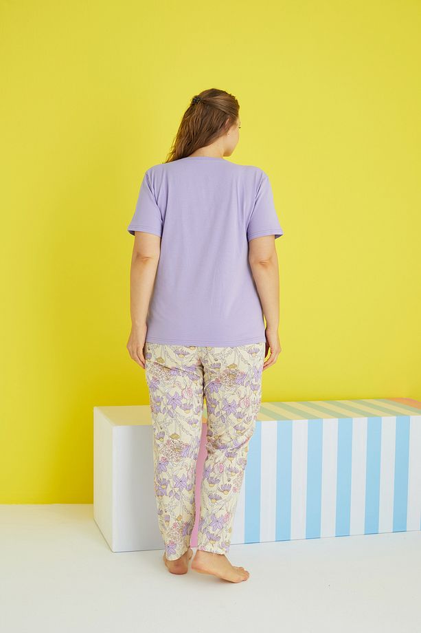 çok renkli Curve Büyük Beden Battal Boy Örme Pijama Takımı - 3