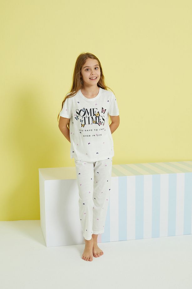ekru çok renkli Örme Pijama Takım - 4
