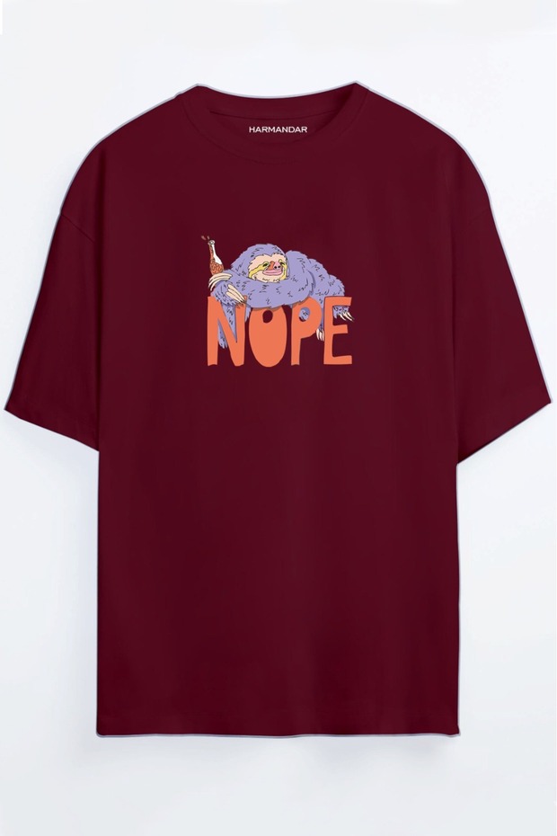 تي شيرت Nope Lazy Animal للجنسين أسود - أبيض كبير الحجم