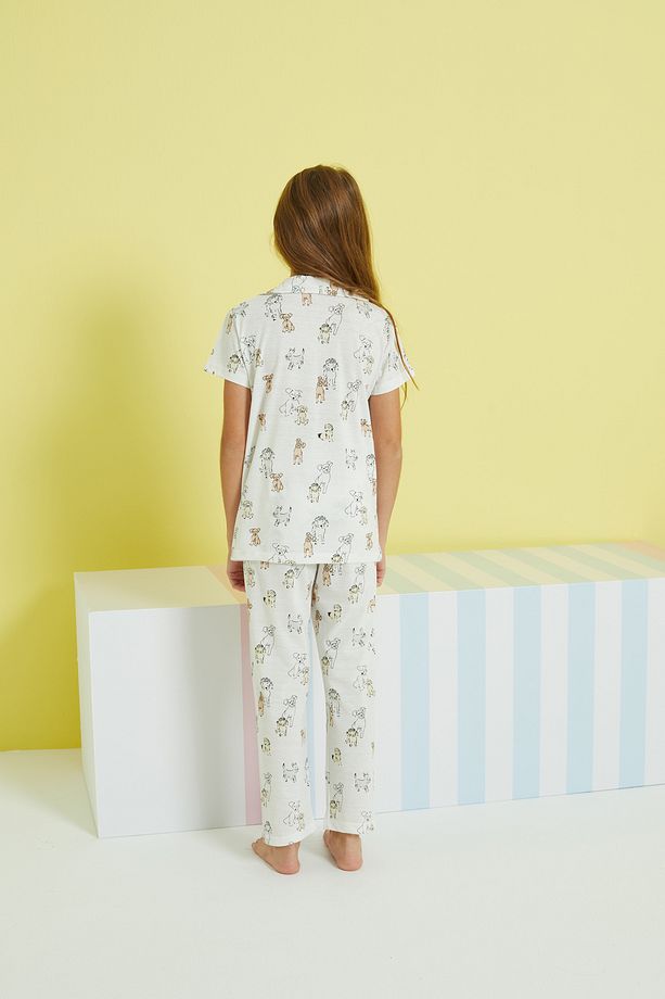 ekru çok renkli Örme Düğmeli Pijama Takım - 5