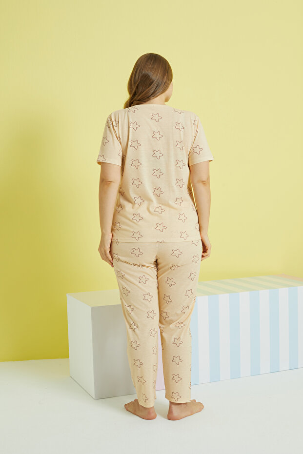 çok renkli Curve Büyük Beden Battal Boy Örme Pijama Takımı - 3
