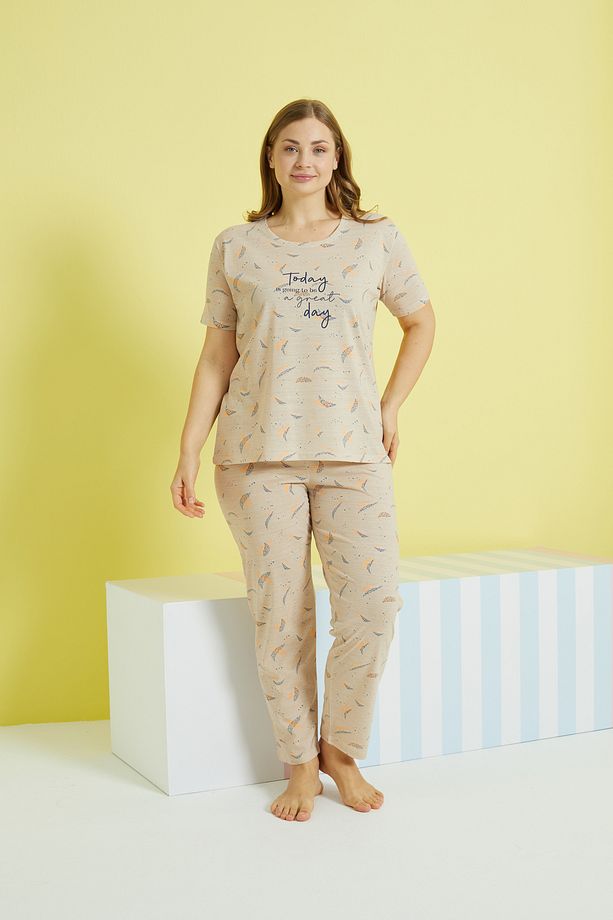 çok renkli Curve Büyük Beden Battal Boy Örme Pijama Takımı - 2