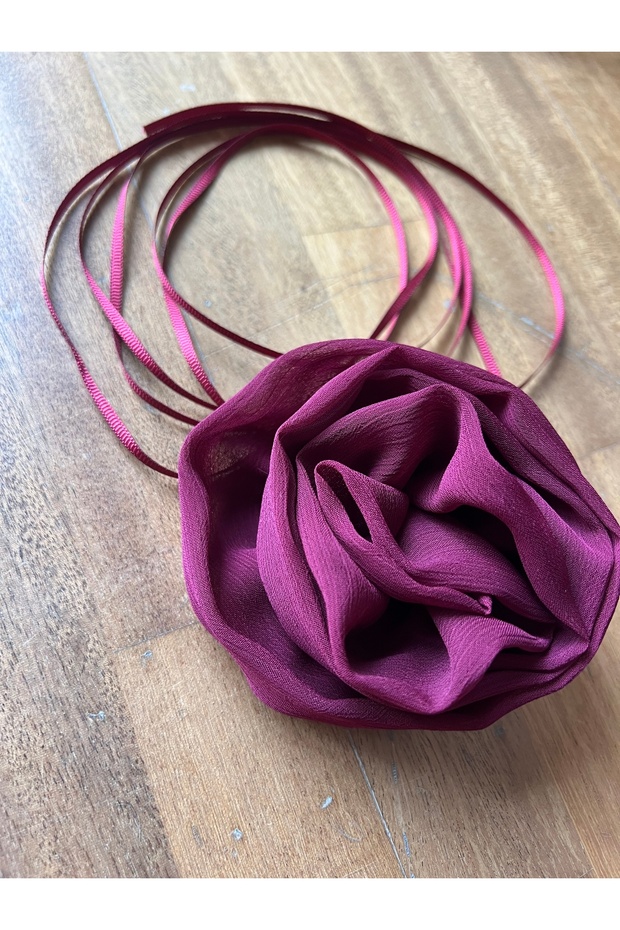 Şifon Bordo Gül Choker