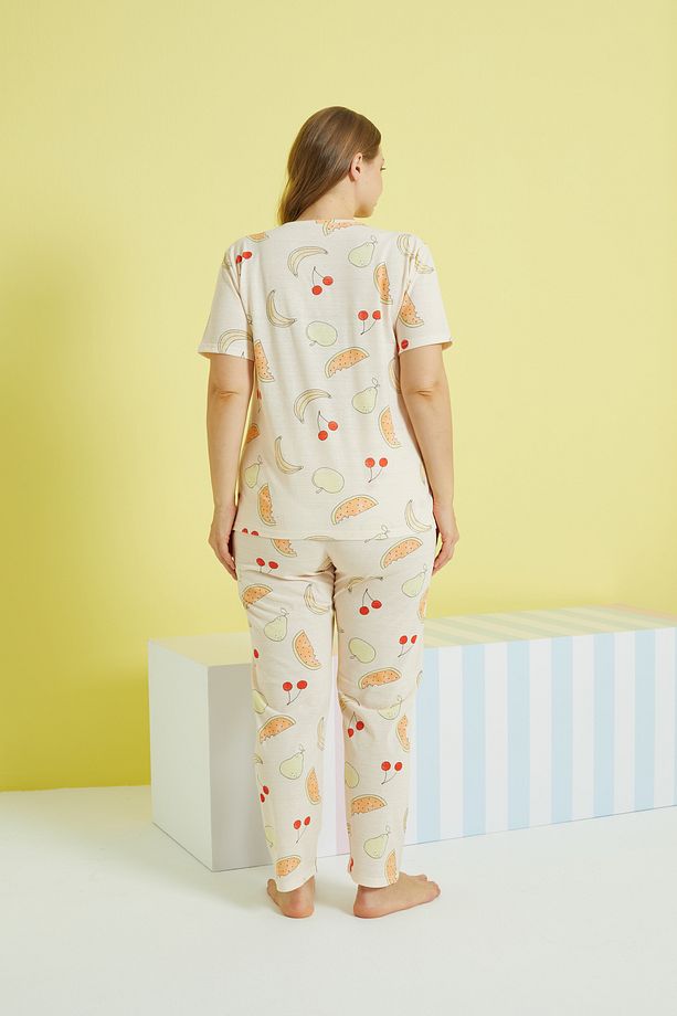 çok renkli Curve Büyük Beden Battal Boy Örme Pijama Takımı - 3