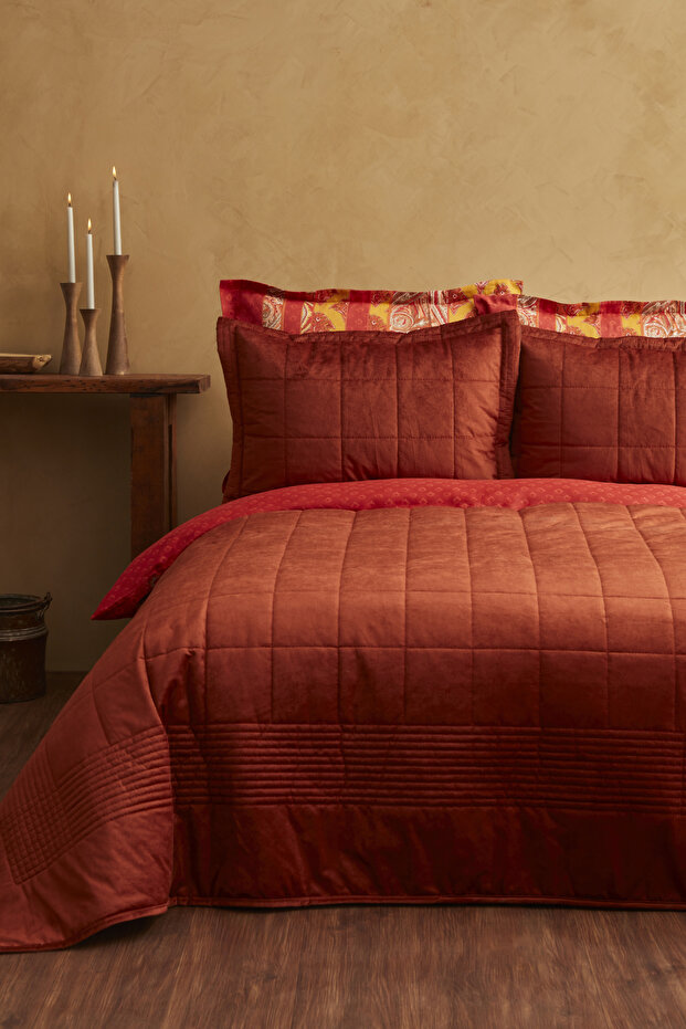 Odessa Double Velvet Bedspread Mustard