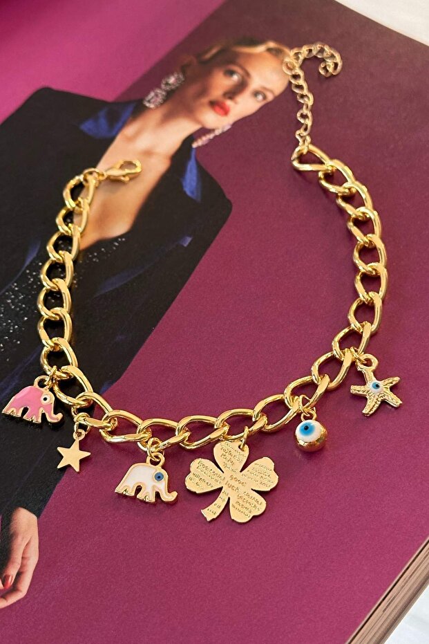 Elephant, Clover, Star Detailed Luck Anklet