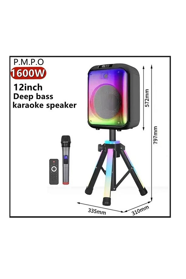 MİKROFONLU BLUETOOTH HOPARLÖR LED IŞIKLI TAŞINABİLİR ŞARJLI SES SİSTEMİ TF KART USB FM RADYO 1600W - 1
