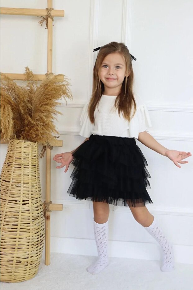 GIRL'S 23 APRIL TULLE SKIRT SHORT SLEEVE DOUBLE SET