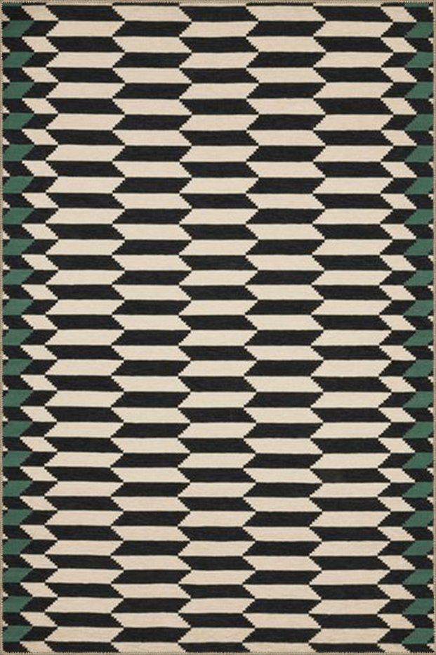 Black Beige Themed Cross Geometric Patterned Creative Modern Decorative Carpet 4536