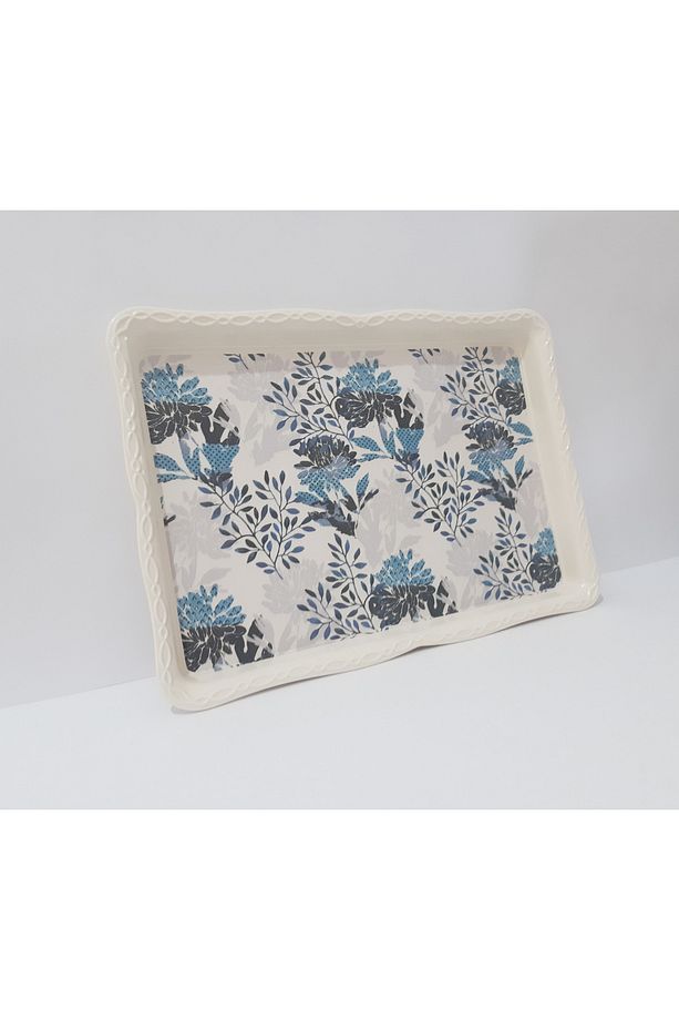 Çay Tepsi Mavi Desenli Melamin Çay Tepsisi 33x24.5 cm - 1