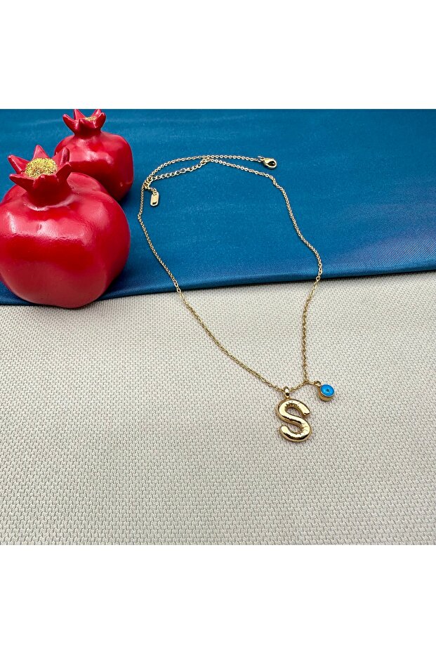 Women's Steel Balloon Letter Evil Eye Beaded Necklace