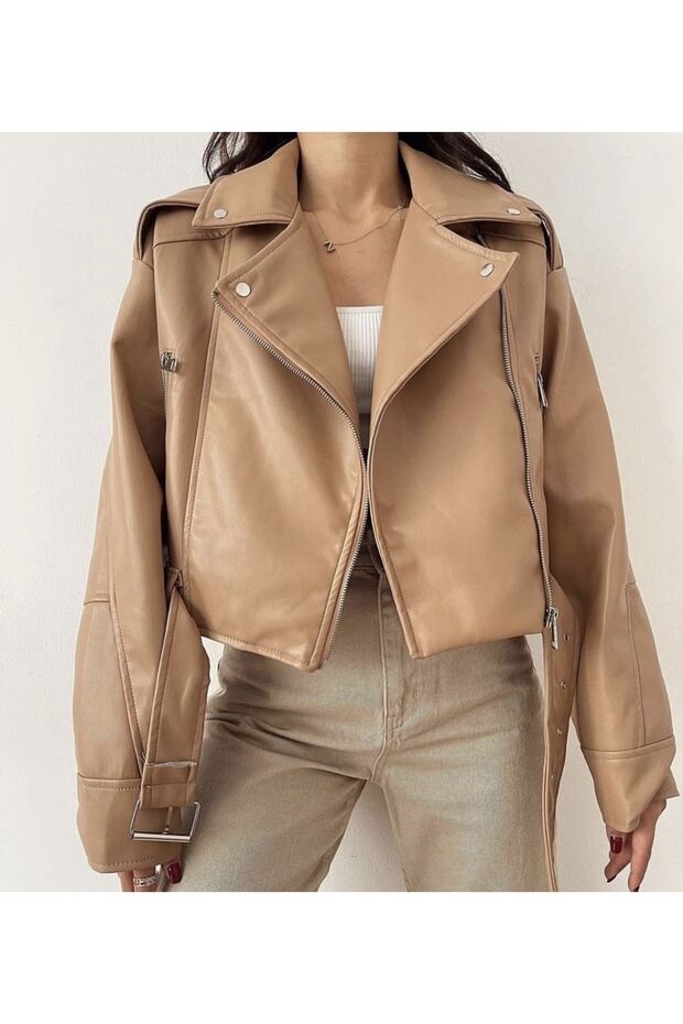 Kadın Ceket Camel Deri Ceket - 1