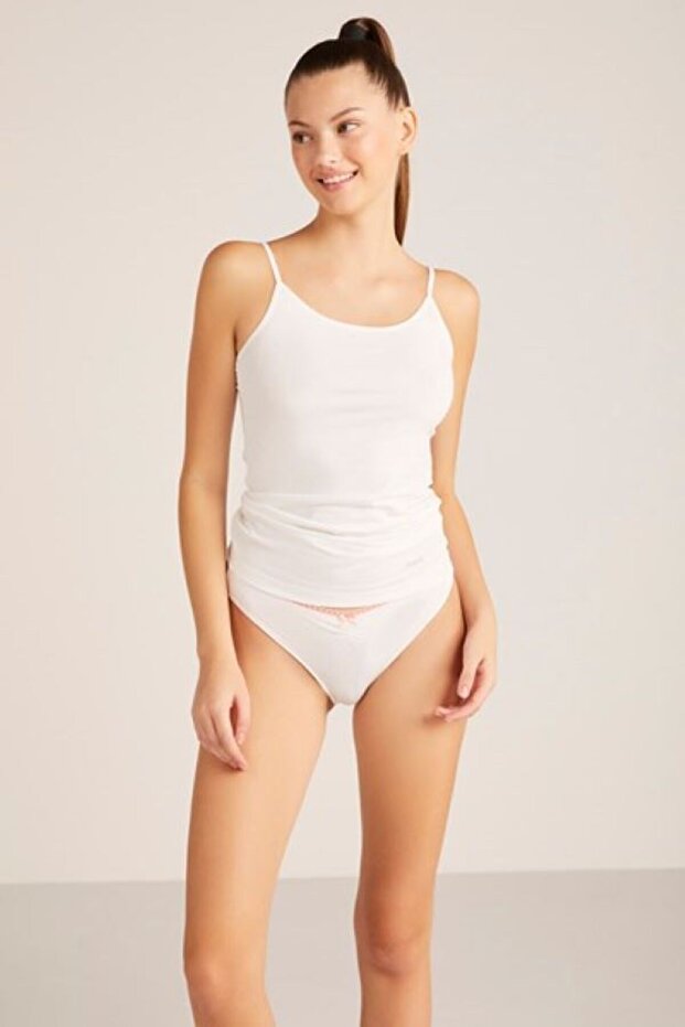 Economical 2-Piece U-Neck Basic Undershirt with Rope Strap - 1