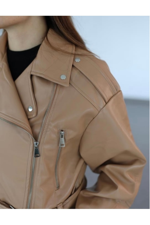 Kadın Ceket Camel Deri Ceket - 3