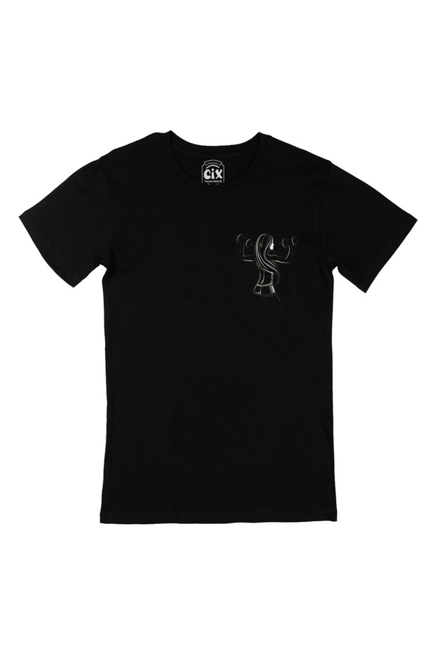 Sports Girl Black T-Shirt with Pocket Logo Design