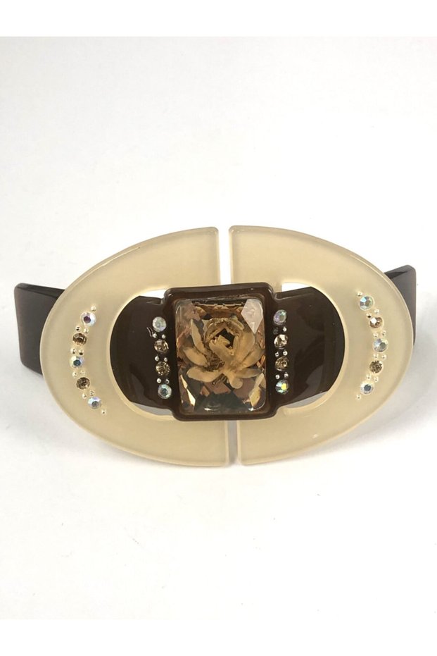 Buckle-knob-automatic-epoxy Floral Brown-stoned