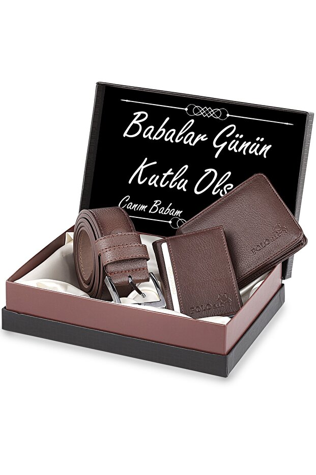 Men's Brown Father's Day Special Belt Wallet Card Holder Model