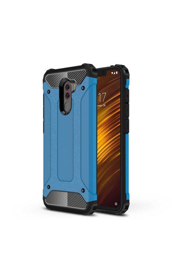 Pocophone F1 Compatible - Case Double Layer Protective Crash Military Tank Case - Blue