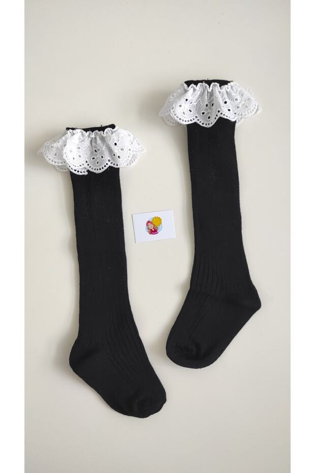 Scalloped Black Below Knee Baby Socks